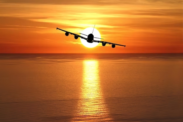 avion-au-dessus-mer beau-coucher-soleil-